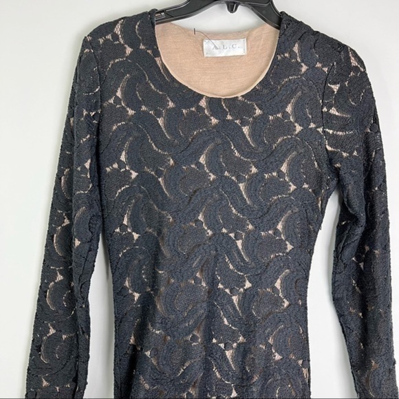 A.L.C. Black Lace Overlay Sheath Dress Womens Long Sleeve Fitted Size Small - Picture 5 of 10